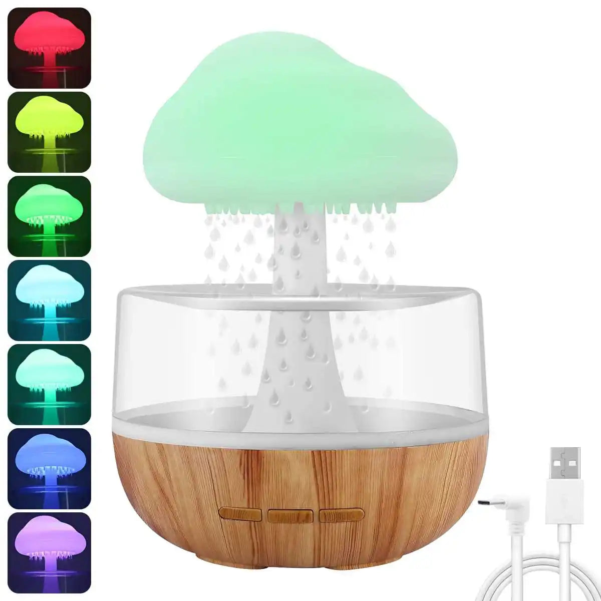 Difusor Nube de Lluvia — Humidificador con Luz LED y Sonido Relajante