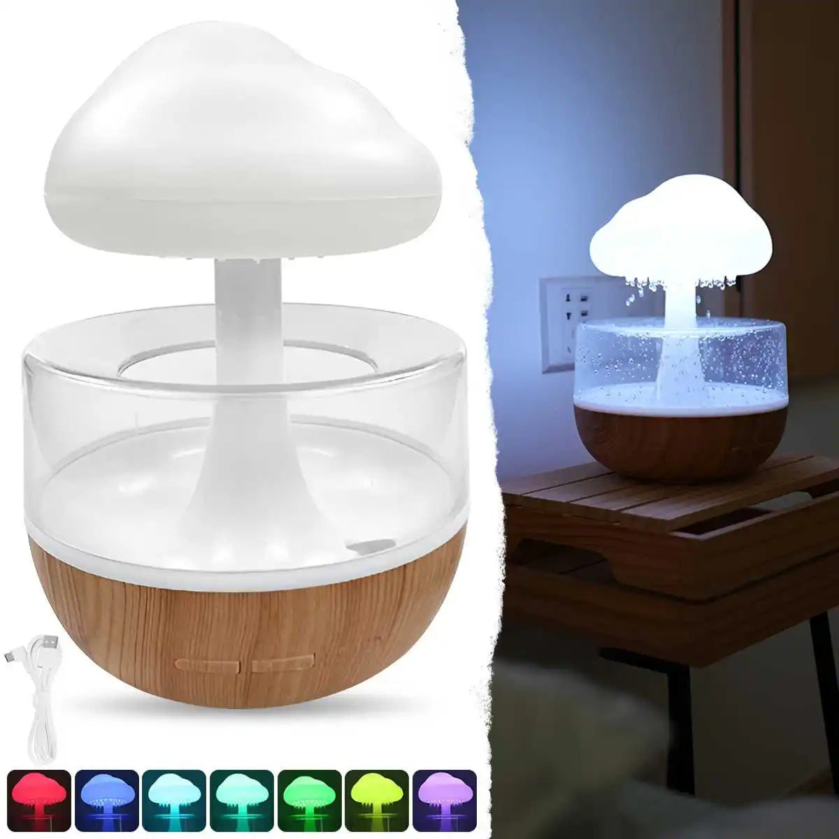 Difusor Nube de Lluvia — Humidificador con Luz LED y Sonido Relajante